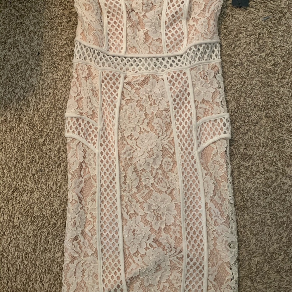 Strapless white lace dress